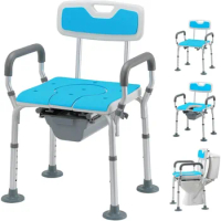 4 in 1 Heavy Duty Bedside Commode with Arms and Back 400lbs, Medical Commode Chair with Bucket, Adjustable Padded