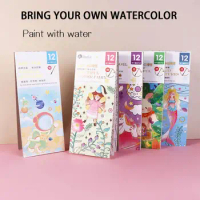 Book With Paint and Brush Blank Doodle Book Set Watercolors Coloring Books Gouache Graffiti Picture Book Gouache Picture Book