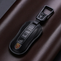 【優選百貨】適用於保時捷 Porsche 雙層牛皮鑰匙套 macan cayenne cayman Taycan 911高檔真皮歡喜鑰匙套 鑰匙包