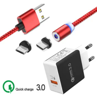 Micro USB Magnetic Charge Cable Redmi 6 7 Huawei Y5 Y6 2018 Y7 2019 P Smart QC 3.0 Fast charger adapter For Samsung M10 J7 A7 A6