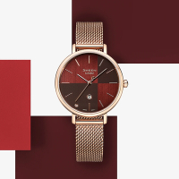 CASIO 卡西歐 SHEEN 撞色系 現代風米蘭帶手錶 新春送禮-紅棕 SHE-4547PGM-5A