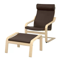 POÄNG 扶手椅及腳凳, 實木貼皮, 樺木/glose 深棕色