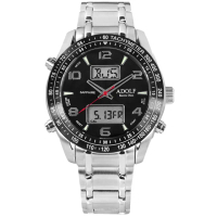 【Roven Dino 羅梵迪諾】運動潮流 雙顯 世界時間 計時碼錶 防水 不鏽鋼手錶 黑色 45mm(AF88488BK)