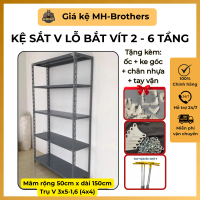 Kệ Sắt V Lỗ Bắt Vít Đa Năng - Sàn Tôn 500x1500mm - Trụ 4x6-1,8 - Cao 1m, 1m5, 2m - Tầng lắp ghép 2,3