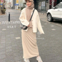 Inner Dress Rajut Turtleneck-Dress Panjang Tanpa Lengan 100% Bahan Rajut Lembut