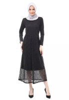 Evernoon Alveera Gamis Brukat Muslimah Long Dress Regular Fit - Hitam