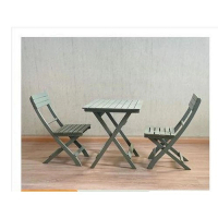 實木折疊桌椅組合（淺綠色60*60方桌+2張折疊靠背椅）