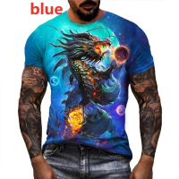เสื้อเชิ้ตแขนสั้น Yuansu Chinese Loong totem สไตล์สตรีทลำลอง