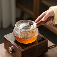 耐高溫錘紋玻璃側把煮茶壺茶水分離小青柑泡茶壺過濾花茶壺泡茶器