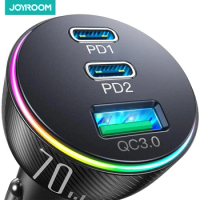 Joyroom 70W USB C Car Charger Adapter Dual PD35W &amp; QC3.0 Cigarette Lighter For iPhone 14 Pro Max/14 Plus/13 Pro Max/iPad Pro