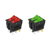 kcd8 15A 250v AC double pole double gang rocker switch 2 way red copper pin red 220v lamp on off switch with 6 pins