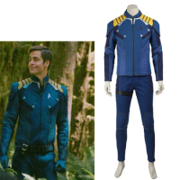 Movie James Tiberius ST Cosplay Captain Kirk Costume Men's Blue Jacket Pants Uniform with Shoes Halloween Outfit