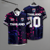 เสื้อฟุตบอลทีมไทย No.10 เสื้อยืดผู้ชายคอวี แขนสั้น ทรงหลวม เหมาะสำหรับเล่นกีฬาและกิจกรรมกลางแจ้ง สไต