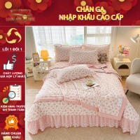 Bộ Chăn Ga Cotton Đũi Phủ Bèo Ren, Ga Trần - Gối Trần - Chăn Trần Bông Luxury home Chăn Ga Gối