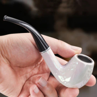 1pc Resin Wooden Tobacco Pipe, Curved White Colorful Filter Tobacco Pipe, Smoking Pipe, Smoking Accessories