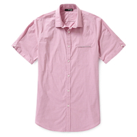 美國百分百【全新真品】MURANO 襯衫 短袖 上衣 上班 休閒 素面 專櫃 合身 粉紅色 男 M號 E188