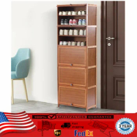 Tall Bamboo Shoe Cabinet Brown Entryway Shoe Rack Floor Mount Shoe Cabinet For Entryway Offic