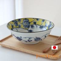 【Just Home】日本製染付系列8吋陶瓷拉麵碗1200ml 富貴牡丹(日本製瓷器 麵碗 拉麵碗)