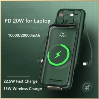 Qi Wireless Charging Powerbank with Built in Cable Portable Charger for iPhone 13 12 Samsung S22 Cell Phones 10000 mAh 20000mAh
