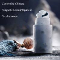 Light Blue Color Natural Stone Name Stamp Cutomize Chinese English Korean Japanese Arabic Name Personal Seal For Friend Teacher