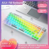 AULA F68 Bluetooth Wireless Mechanical Transparent 68 Keys Rgb Hotswap Mechanical Gamer Keyboard 2.4G Wired Keyboard Laptop Pc