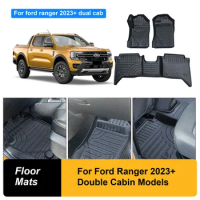 Floor Mats Car Accessories for Ford Ranger Next Gen 2022 2023 2024 For Ford Ranger Raptor Double Cabin 3D Waterproof Foot Pad