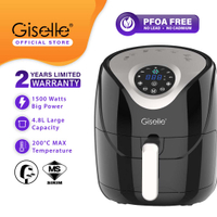 Giselle 4.8L digital air fryer dengan kawalan suhu pemasa kawalan sentuh-black kee0202