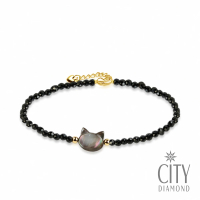 【City Diamond 引雅】天然淡水黑珍珠貓咪造型母貝尖晶石手鍊