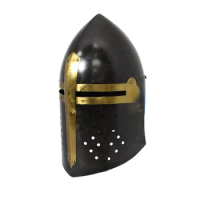 Black Antique 18 Gauge Solid Steel Handmade Armor Helmet Medieval Helmet for Halloween Costume Theater Role-Play Armor.