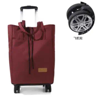 Women Travel Trolley Bags Lightweight Spinner Wheels Shopping Gag Grocery Bag With Cart Foldable Travel Trolley Storage Bags