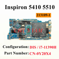 213109-1 i7-11390H FOR Dell Inspiron 14 5410 5510 Laptop Motherboard GPU:MX450 2GB CN-0Y20X4 Y20X4 100%tested