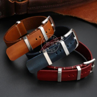 20mm 22mm Cowhide Leather Watchband for Omega Seamaster 300 Seiko Hamilton Tudor Strap Retro One Piece Pass Belt Watch Band