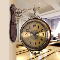 掛鐘 時鐘 歐式實木金屬雙面掛鐘 歐式客廳兩面靜音掛表創意時鐘 復古大號鐘 表 全館免運
