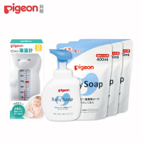 (Pigeon貝親)泡沫沐浴乳500ml+補充包400mlx3+水溫計(日本製)