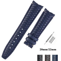 20mm 22mm Leather Braided Watch Strap for IWC Wrist Band Curved End Bracelet Folding Clasp Replacement Men Watch Accessories