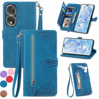 Vertical Zipper Wallet Case Flip Cover For Huawei Nova Y90 Y70 Pro Y61 Y60 10z 9 SE 8 Pro 7 SE 5i 4 3 Embossing Blue Phone Case