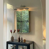 Retro Hanging Mirror Nordic Wall Hanging Folding Mirror Cabinet Bathroom Entrance Home Dressing Mirror