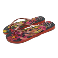 【havaianas 哈瓦仕】拖鞋 Slim Tropical 男鞋 女鞋 黑 紅 熱帶風 人字拖 夾腳拖 巴西(41221111256W)