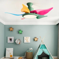 36 Inch Color Ceiling Fan LED Kids Light Kids Room Quiet LED Ceiling Fan 5Blades Strong Wind Kids Bedroom Dining Room