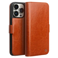 Qialino Brand For Apple iPhone 13 14 15 Pro Max Plus Premium Real Leather Genuine Natural Cowhide Flip Phone Cover Magnetic Case