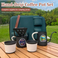 Outdoor Camping Coffee Kettle and Cup Set Stainless Steel Hand Drip Coffee Kettle Coffee Mug Tea Water Drinks Cup Drinkware