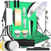 2x3m Background Support System Backdrop Umbrellas Softbox Continuous Lighting Kit 85W Dimmable Bulb 3200-5500K Photo Equipment