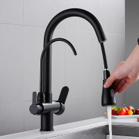 廚房凈水器水龍頭抽拉黑色龍頭 可切換雙出水冷熱水 9139A