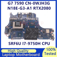 CN-0WJH3G 0WJH3G WJH3G Mainboard For DELL 7590 5590 With SRF6U I7-9750H CPU N18E-G3-A1 RTX2080 Laptop Motherboard 100% Tested OK