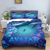 Avatar Movie Print Bedding Sets for Underwater World Single Quilt Blue Comforter Cover Bed Set for Bedroom with Pillow Shams