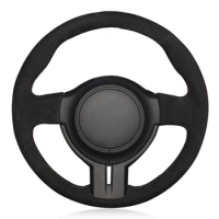 Car Steering Wheel Cover Hand-stitched Black Genuine Leather Suede For Toyota 86(GT86) Subaru BRZ Scion FR-S FRS