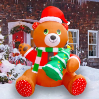 6 Ft Christmas Inflatable Teddy Bear Holding Xmas Tree Build-in LEDs Blow Up Clearance for Holiday Yard Garden Decorations Gifts