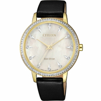 CITIZEN星辰錶 LADY'S系列 FE7042-07D 光動能閃耀晶鑽真皮女錶 / 35.5mm｜樂天全館特惠中★指定刷卡回饋10%
