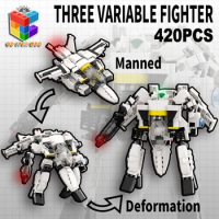 MOC Macross Space Military Variable Triple Fighter Mecha Technical Building Blocks Soldiers Figures Bricks Toys For Boys