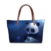 Women Tote Bags 3D Cute Panda Animal Blue Print Fashion Brand Designer Ladies Shopping Handbags Large Shoulder Bag